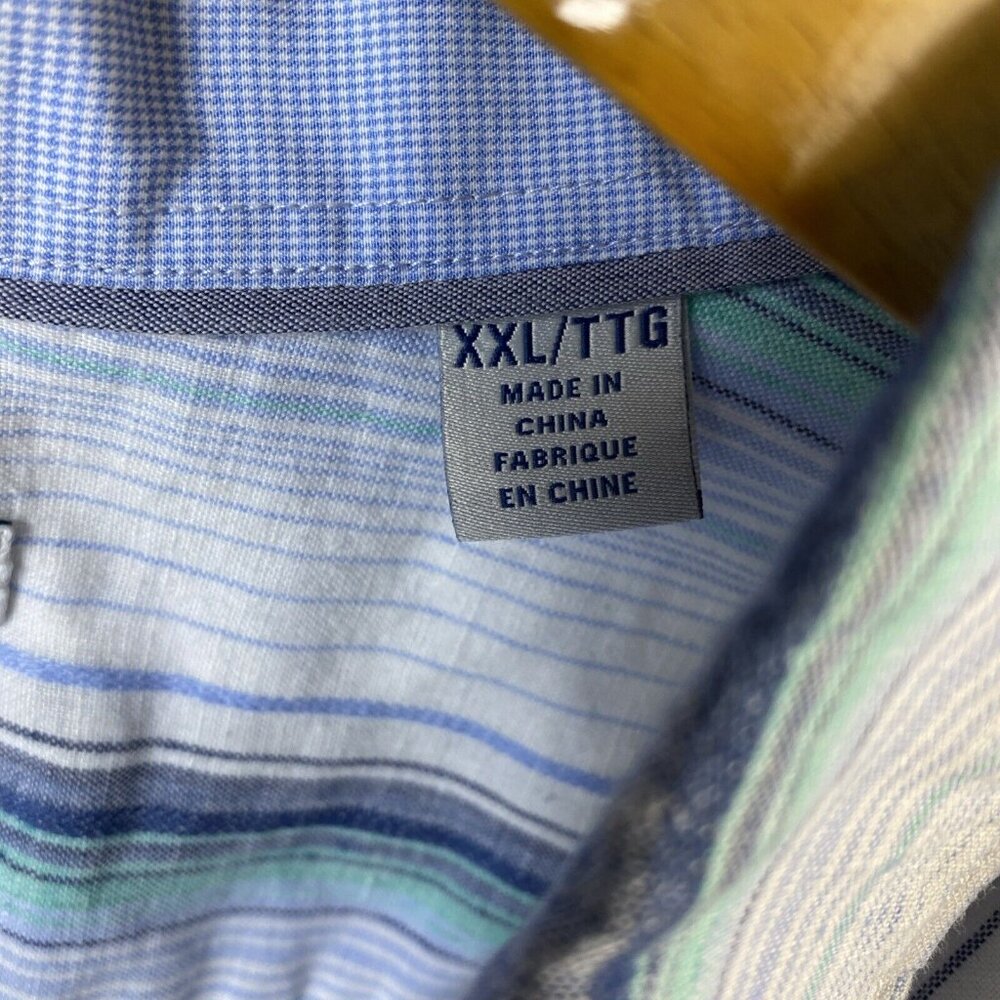 Tommy Bahama Shirt Mens XXL Light Blue Striped‎ Button Up Linen Blend Sorona 2XL - Picture 3 of 14
